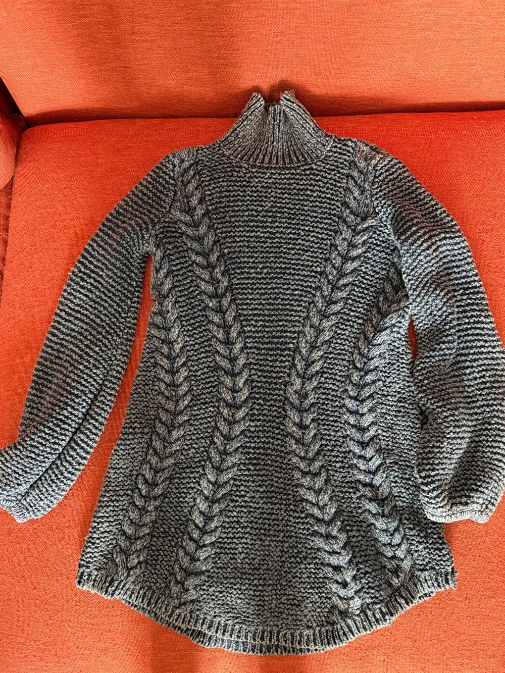 Free People Gray Cable Knit Turtleneck Sweater